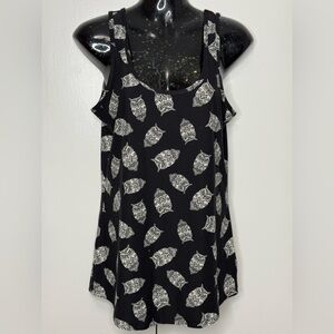 No Boundaries Black Woman Tank Top with White Owl Print Size XL - NWOT